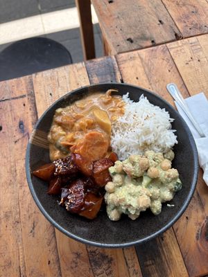 Root Bowl - 3 selections and rice  at Root Vegetarian in Cairns