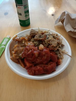 Noodles, sweet and sour fish and tofu curry at Root Vegetarian in Cairns