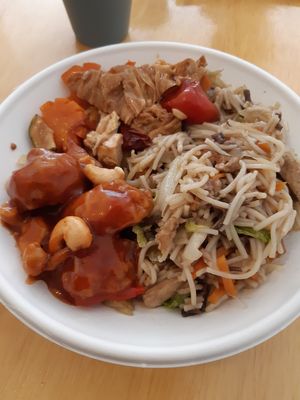 Sweets and sour chicken with Noodles at Root Vegetarian in Cairns