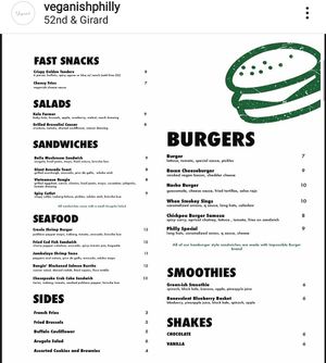 Menu as of 1/13/20 at Vegan-ish in Philadelphia