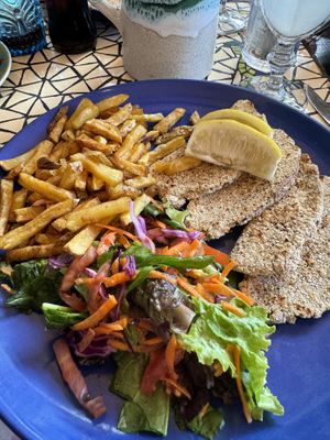 El lugar es maravilloso!! Muchas opciones exquisitas y la gente un amor. Comimos milanesas de seitán con papas fritas y ensaladas. . Te traen salsas mexicanas exquisitas.   at Jalisco - Carilo in Pinamar