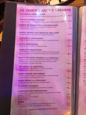 Carta vegana vegetariana at Jalisco - Carilo in Pinamar