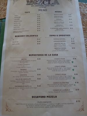 Menú at Mezcla Bcs in La Paz