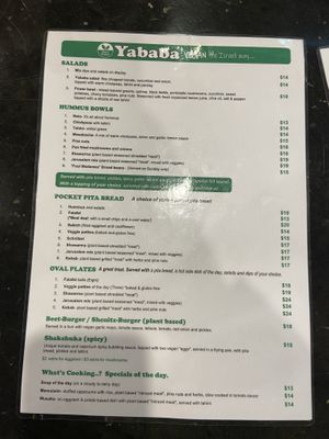 Menu 1st page at Yababa in Brisbane