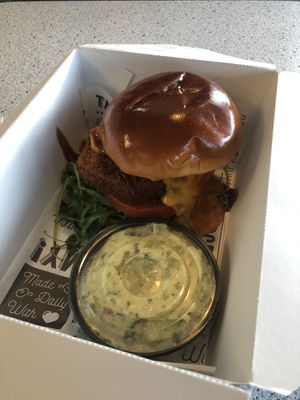 BBQ Chickun Sandwich and ranch potatoes  at Bumbling Bee Vegan Junk Food in Boulder