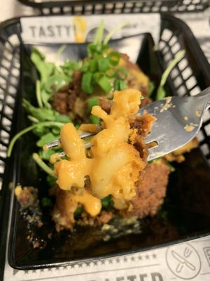 Mac and cheese bites. Texture/flavor of the Mac = 🤤 at Bumbling Bee Vegan Junk Food in Boulder