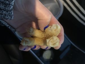 Onion ring interior — we spent a long time trying to figure out if the insides actually had onion(s)... at Bumbling Bee Vegan Junk Food in Boulder