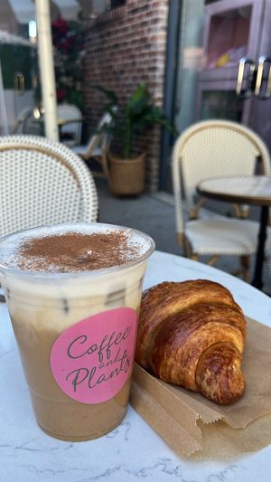 Iced pumpkin pie latte & croissant   at Coffee And Plants in Pasadena