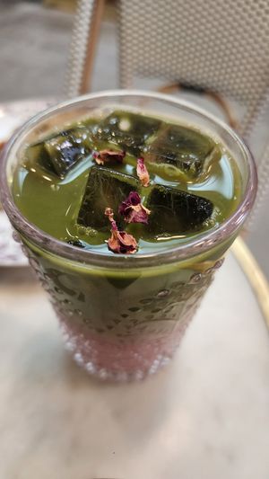 Pink matcha at Coffee And Plants in Pasadena