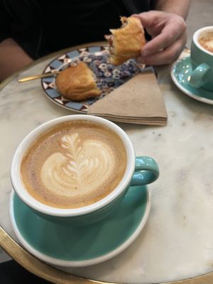 Pastrami pastry (top) and soy latte   at Coffee And Plants in Pasadena