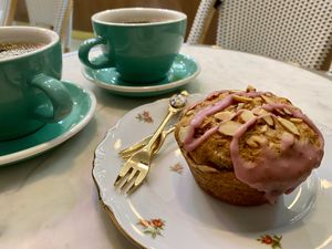 Cherry almond muffin  at Coffee And Plants in Pasadena