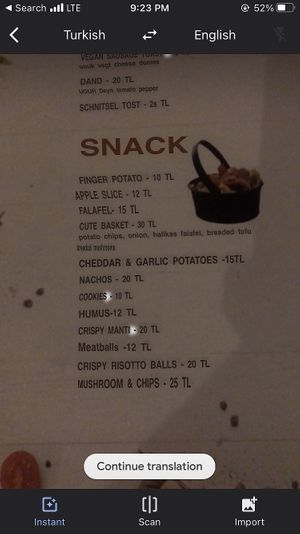 Roughly translated menu at Cute Gastro Pub in Izmir