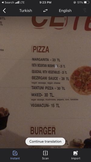 Roughly translated menu at Cute Gastro Pub in Izmir