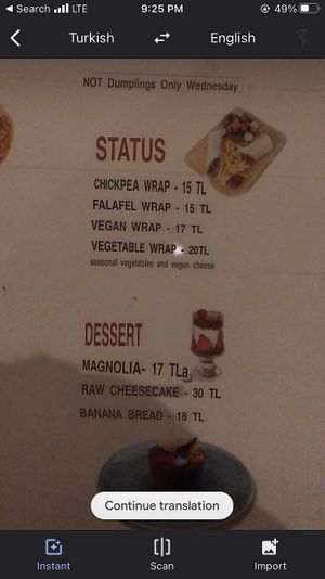 Roughly translated menu at Cute Gastro Pub in Izmir