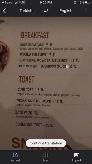 Roughly translated menu at Cute Gastro Pub in Izmir