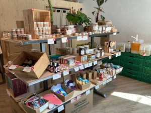 a part of the hygene section including deodorants, razors, toothpaste, reusable pads etc. at Chez Mamie - HB in Zurich