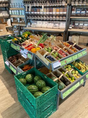 our fruit/vegetable section, which contains seasonal organic fruits and vegetables at Chez Mamie - HB in Zurich