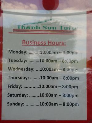 Hours at Thanh Son Tofu in Falls Church