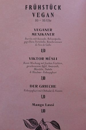 Vegan breakfast menu  at Cafe Bar Viktor in Augsburg