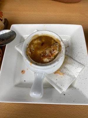 Vegan French onion soup (better than Paris) at Paliottis Westside in Maple Ridge