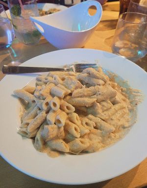 Tofu chicken Alfredo (I had Penne) at Paliottis Westside in Maple Ridge