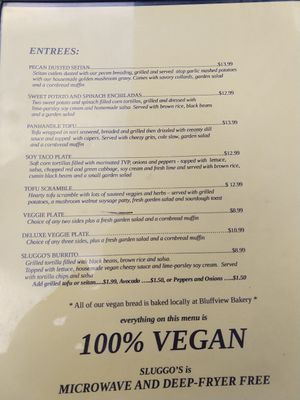 Menu October 2021 at Sluggo's North Vegetarian Cafe in Chattanooga
