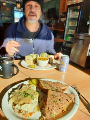 Club sammie, Reuben and non alcoholic beers on a cold day. #Veganuary at Sluggo's North Vegetarian Cafe in Chattanooga