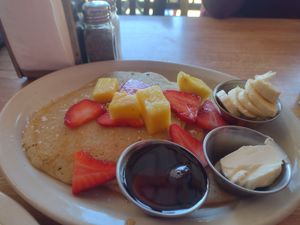 Pancakes with fruit at Sluggo's North Vegetarian Cafe in Chattanooga