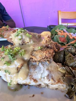 The Dusty Rhodes (pecan dusted seitan) platterr  at Sluggo's North Vegetarian Cafe in Chattanooga