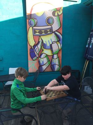 Fun patio with great artwork at Sluggo's North Vegetarian Cafe in Chattanooga