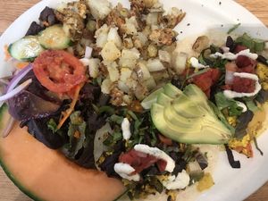 Brunch tacos with potatoes and salad at Sluggo's North Vegetarian Cafe in Chattanooga