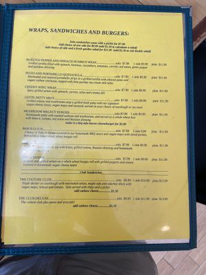 Sluggo Menu at Sluggo's North Vegetarian Cafe in Chattanooga