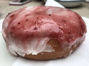 Raspberry ripple doughnut  at Ground Up Coffee & Company  in Leeds
