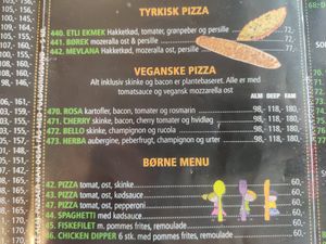 The menu at Eda's in Kongens Lyngby