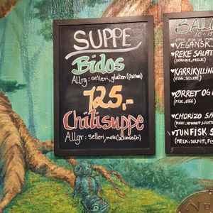 Chilli soup which can be veganised at Spiseriet Kafé in Tromsoe