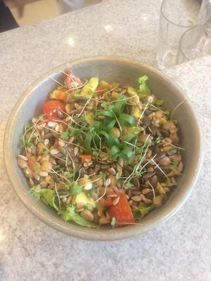 Leaf salad with grain mix and avocado at Mercado Vida Saudável in Fortaleza