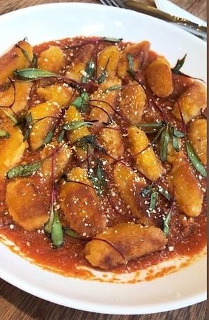 Gnocchi with pecan bolognese at Mercado Vida Saudável in Fortaleza