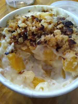 Peach cobbler dessert mac at PMA Foods in Syracuse