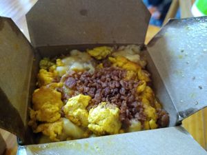 Breakfast Mac with eggy tofu and bacon at PMA Foods in Syracuse