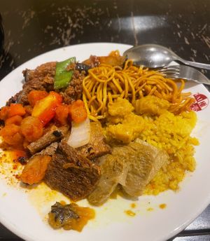 Hot items from the buffet line.   at Su Vegan Buffet in West London