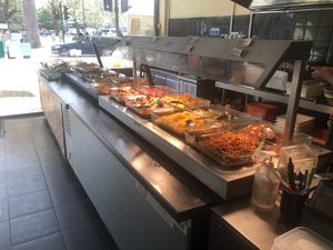 The buffet from the hot end!  at Su Vegan Buffet in West London