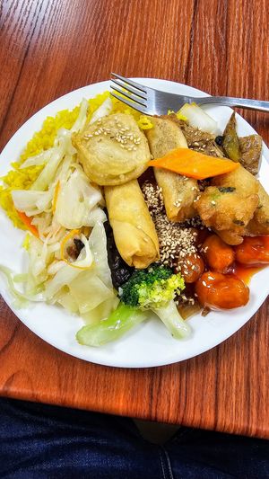 Under this was a mushroom and aubergine dish which was very nice. at Su Vegan Buffet in West London