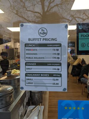 Current prices as of Nov 2024. at Su Vegan Buffet in West London