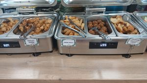 Starters. I particularly enjoyed the tempura, my husband went wild for the round ball things, smothered in satay sauce at Su Vegan Buffet in West London