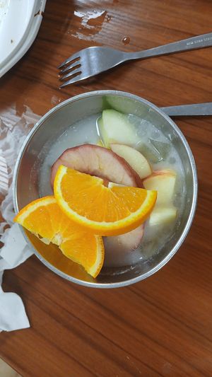 Apples, oranges, tapioca dessert in sweet coconut milk. Delicious and refreshing. at Su Vegan Buffet in West London