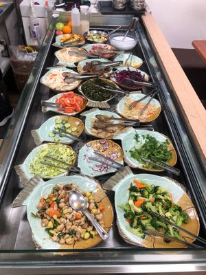 The salad and cold dish buffet. at Su Vegan Buffet in West London