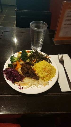 first plate at the buffet at Su Vegan Buffet in West London