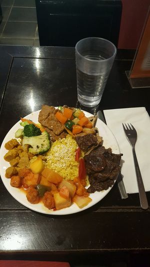 second plate of buffet food at Su Vegan Buffet in West London
