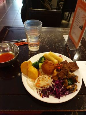 Plate from the buffet at Su Vegan Buffet in West London