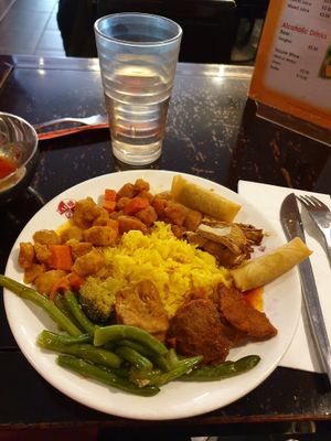 Plate from the buffet at Su Vegan Buffet in West London